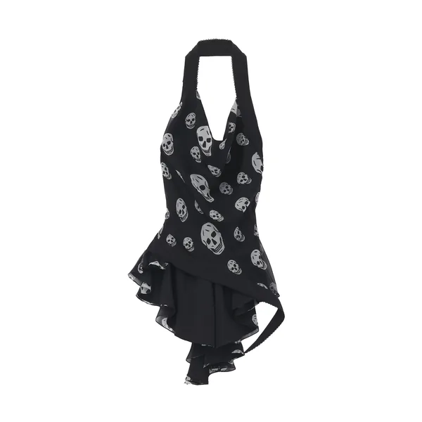 Alexander McQueen Skull Print Asymmetric Top - Tops - British Luxury Tailoring at Luxury Shoes 