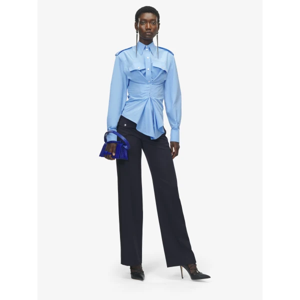 Alexander McQueen Straight Leg Trousers in Navy - Pants - British Luxury Tailoring at Luxury Shoes 