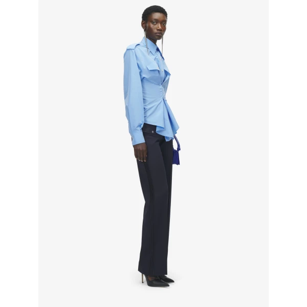 Alexander McQueen Straight Leg Trousers in Navy - Pants - British Luxury Tailoring at Luxury Shoes 