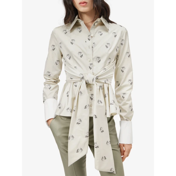Alexander McQueen Taffeta Rose Jacquard Self-tie Shirt - Tops - British Luxury Tailoring at Luxury Shoes 