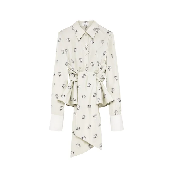 Taffeta Rose Jacquard Self-tie Shirt