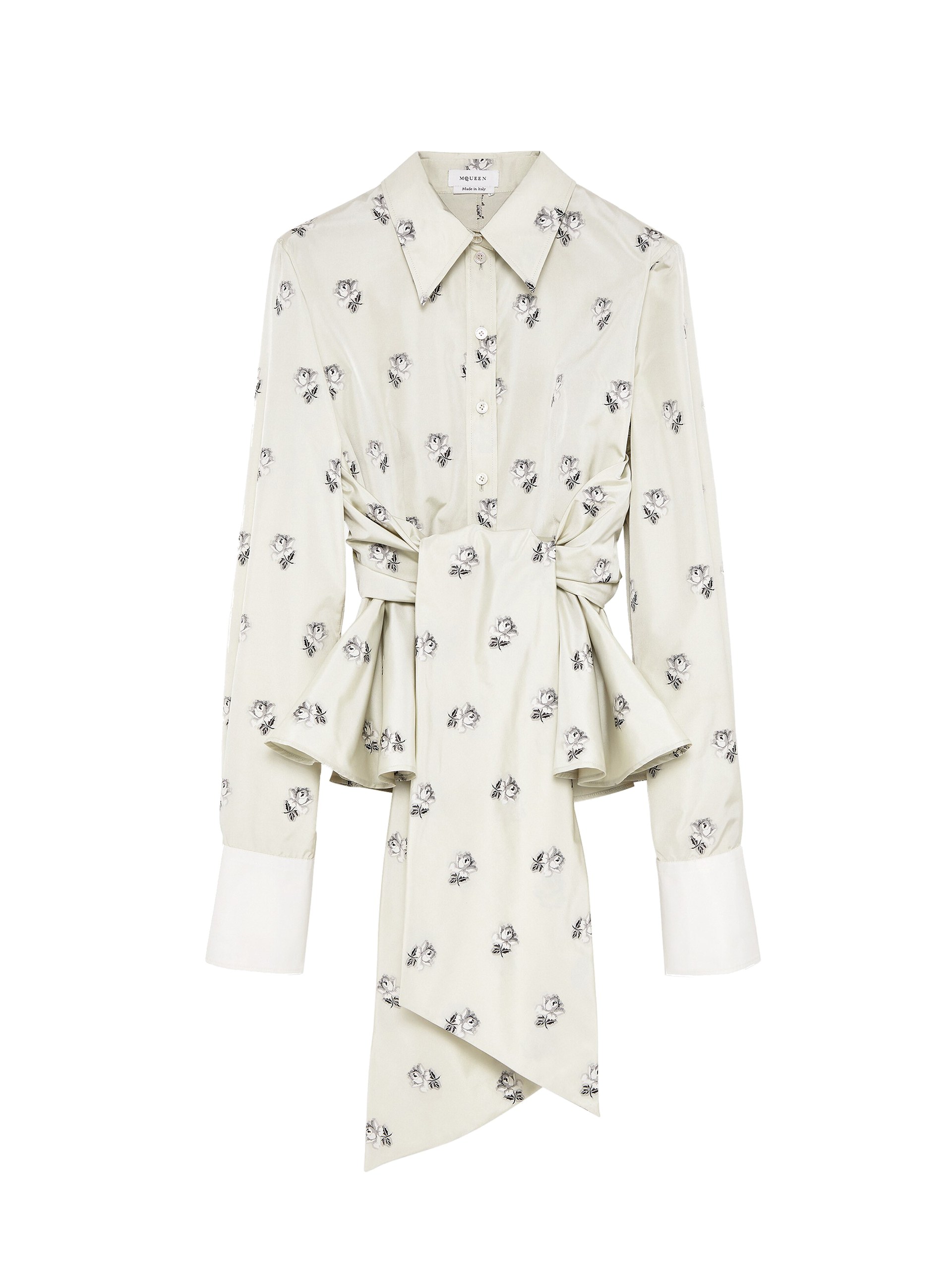 Alexander McQueen Taffeta Rose Jacquard Self-tie Shirt - Tops - British Luxury Tailoring at Luxury Shoes Alexander McQueen Taffeta Rose Jacquard Self-tie Shirt - Tops - British Luxury Tailoring at Luxury Shoes