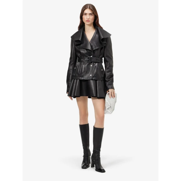 Alexander McQueen Waterfall Collar Leather Jacket - Jackets - British Luxury Tailoring at Luxury Shoes 