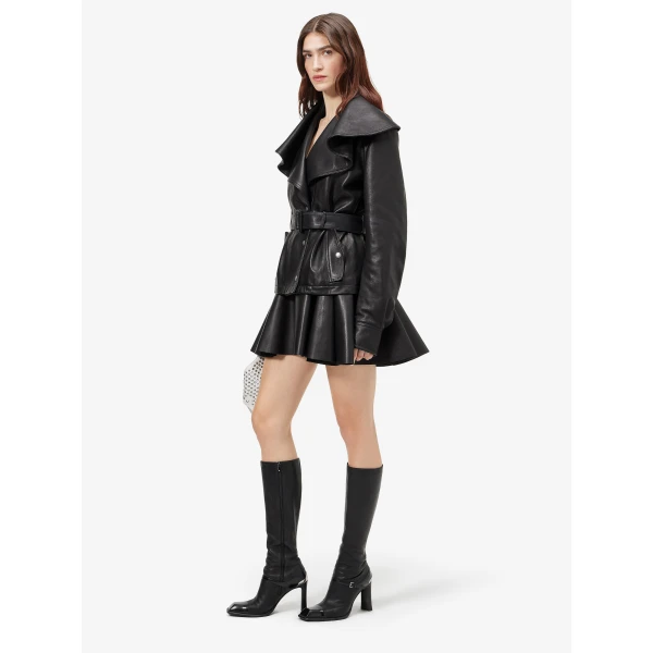 Alexander McQueen Waterfall Collar Leather Jacket - Jackets - British Luxury Tailoring at Luxury Shoes 