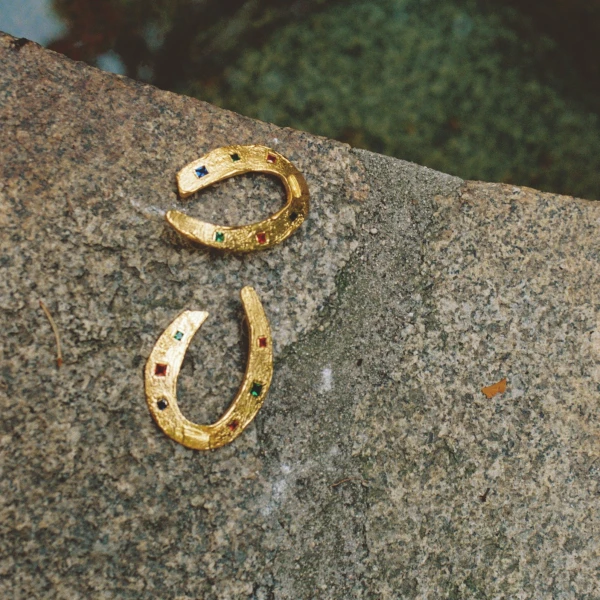 Large Golden Horseshoe Earrings - Image 3