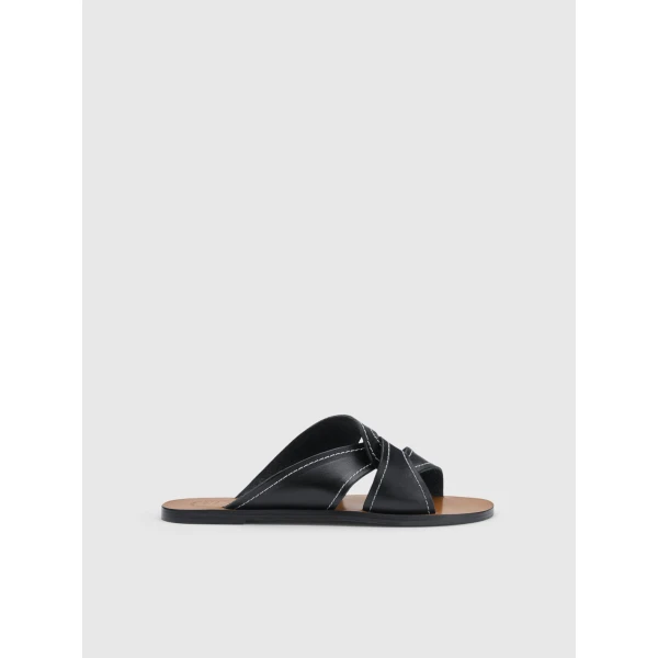 ATP Atelier Allai in Black Contrast Stitch Flat Sandals