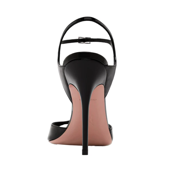Amina Muaddi Adut Sandal 105 in Black Patent, view 3