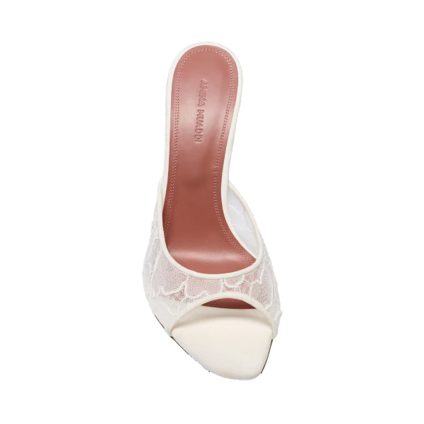 Amina Muaddi Alexa Lace Slipper 95 in Ivory Lace, view 2