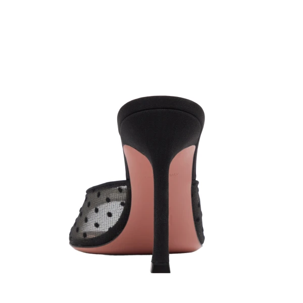 Amina Muaddi Alexa Slipper 95 in Black Lace Polka Dot, view 3