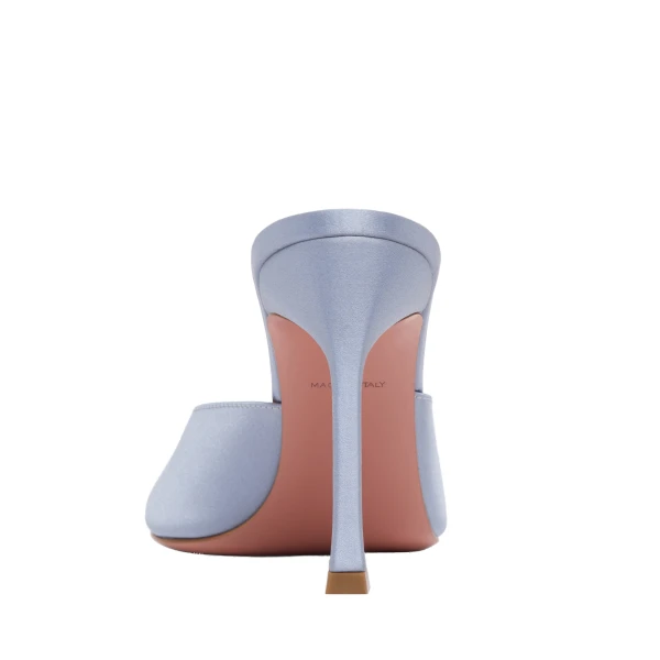 Amina Muaddi Alexa Slipper 95 in Lavender Grey Satin, view 4