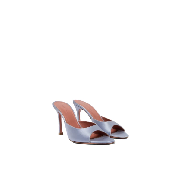 Amina Muaddi Alexa Slipper 95 in Lavender Grey Satin, view 5