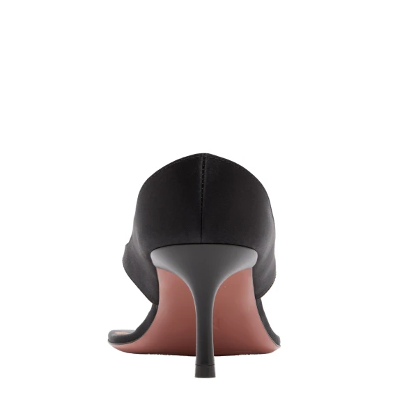 Amina Muaddi Alexandra Thong Slipper 60 in Black Satin, view 3
