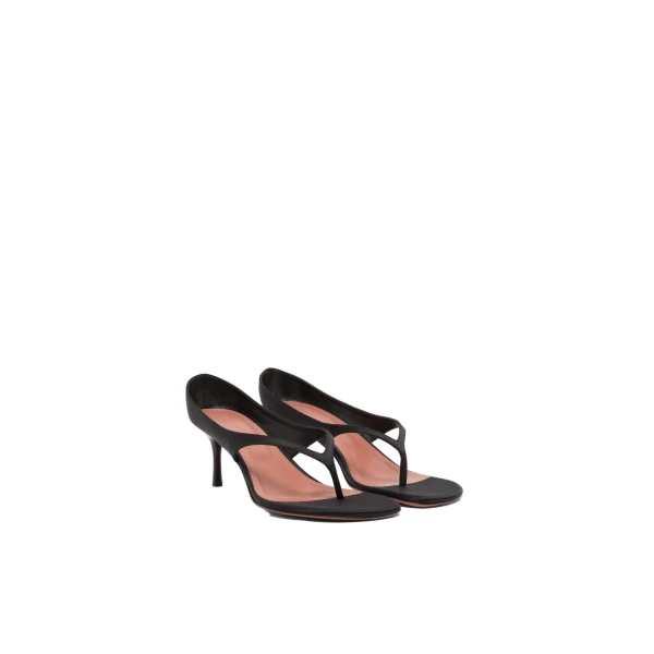 Amina Muaddi Alexandra Thong Slipper 60 in Black Satin, view 4