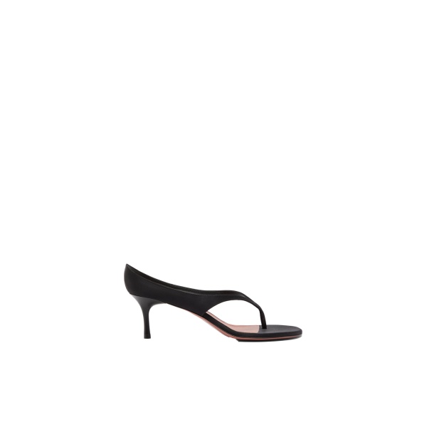 Amina Muaddi Alexandra Thong Slipper 60 in Black Satin