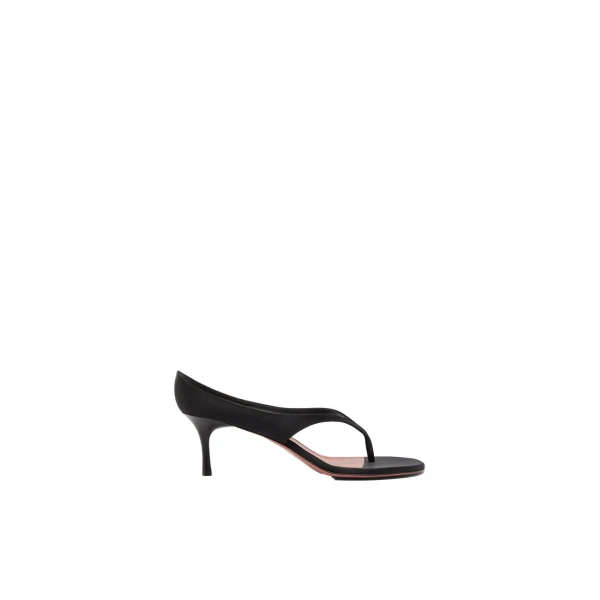 Amina Muaddi Alexandra Thong Slipper 60 in Black Satin