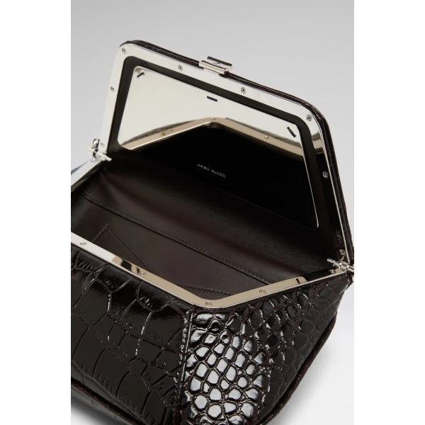 Amina Muaddi Ami Bag in Brown Shiny Croc, view 2