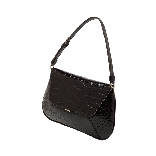 Amina Muaddi Ami Bag in Brown Shiny Croc, view 3