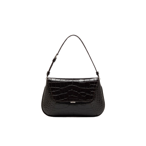 Amina Muaddi Ami Bag in Brown Shiny Croc