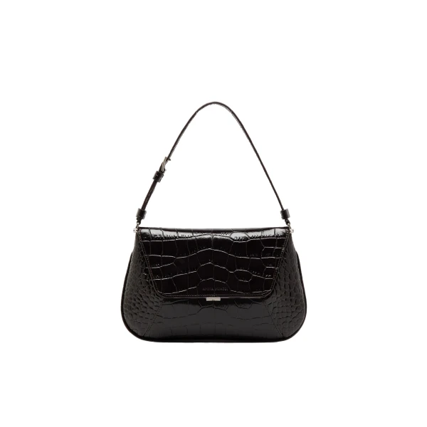 Amina Muaddi Ami Bag in Brown Shiny Croc