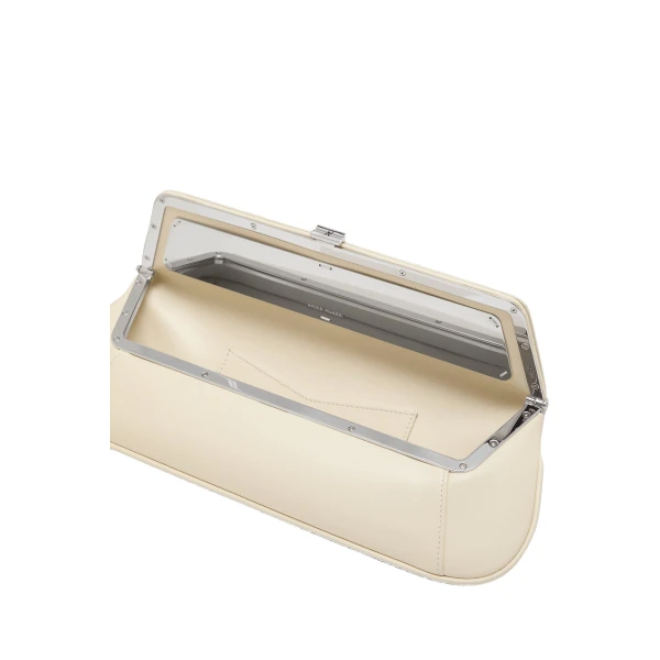 Amina Muaddi Ami Clutch in Almond Nappa, view 3