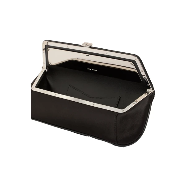 Amina Muaddi Ami Clutch in Black Satin, view 3