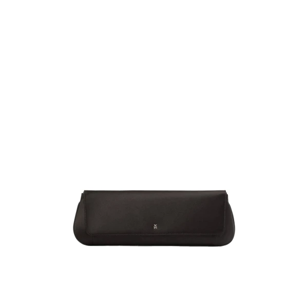 Amina Muaddi Ami Clutch in Black Satin, view 4