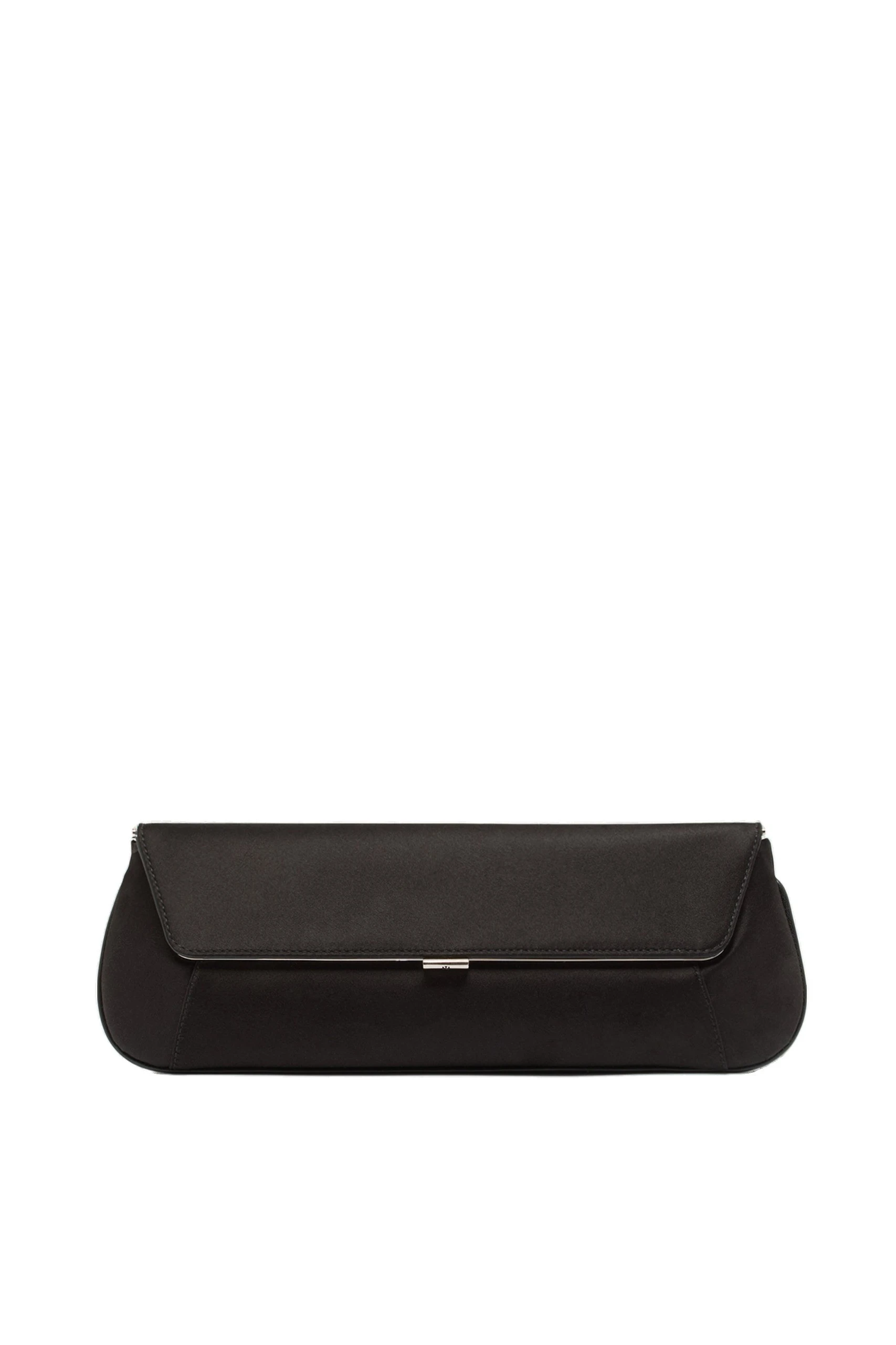 Amina Muaddi Ami Clutch in Black Satin 14B363558AMI | Luxury Shoes Amina Muaddi Ami Clutch in Black Satin