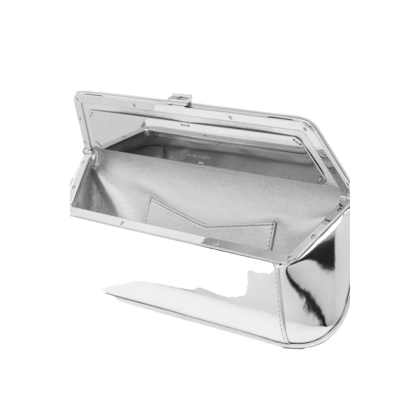Amina Muaddi Ami Clutch in Silver Mirror, view 3