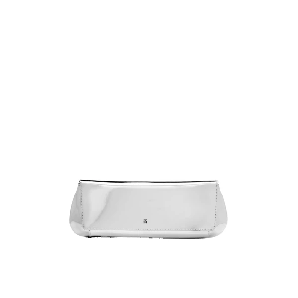Amina Muaddi Ami Clutch in Silver Mirror, view 4