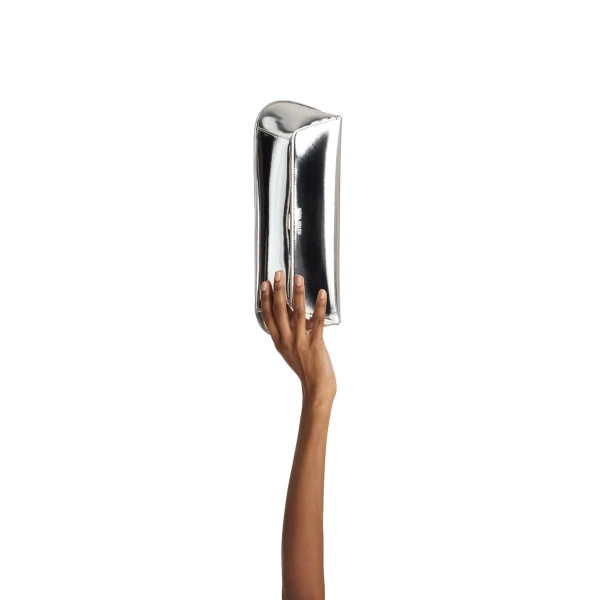 Amina Muaddi Ami Clutch in Silver Mirror, view 5