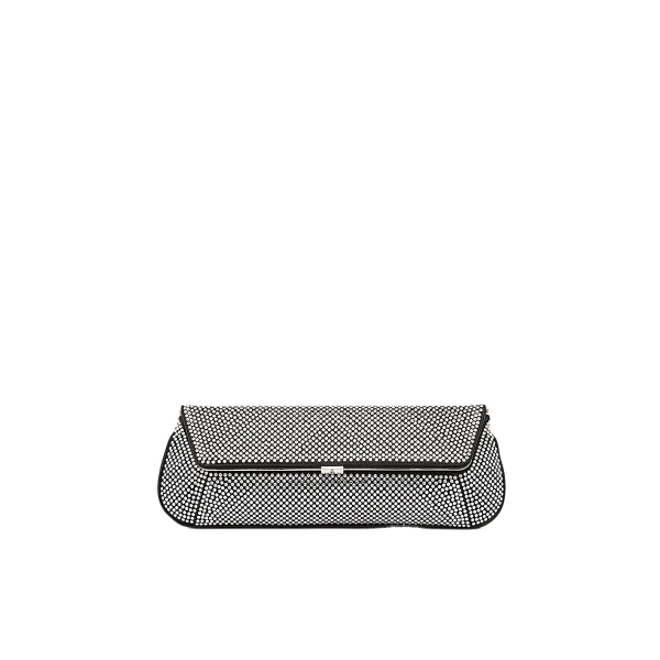 Ami Crystal Clutch in Black Satin and White Crystals