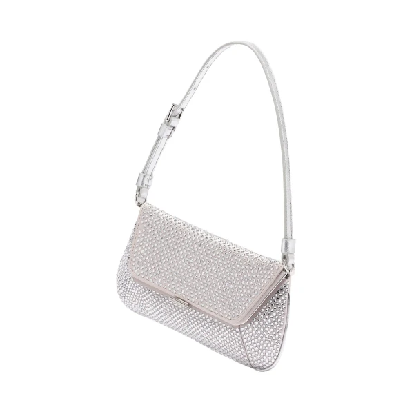 Amina Muaddi Ami Mini Crystal Shoulder Bag in Silver Satin and White Crystals, view 3
