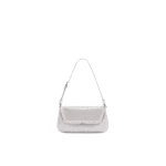 Amina Muaddi Ami Mini Crystal Shoulder Bag in Silver Satin and White Crystals