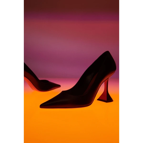 Amina Muaddi Ami Pump 95 in Black Nappa, view 4