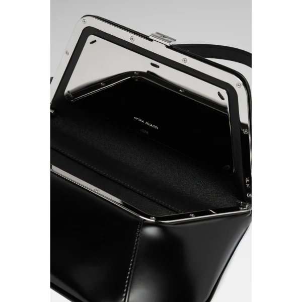 Amina Muaddi Ami Shoulder Bag in Black Spazzolato, view 2