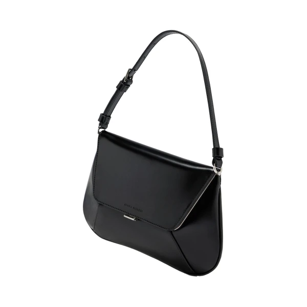 Amina Muaddi Ami Shoulder Bag in Black Spazzolato, view 3