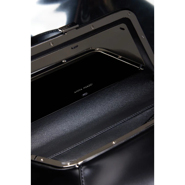 Amina Muaddi Ami Shoulder Bag in Black Spazzolato, view 4