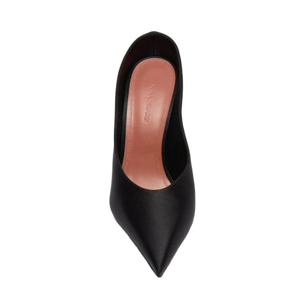 Amina Muaddi Anok Mule 105 in Black Satin, view 2