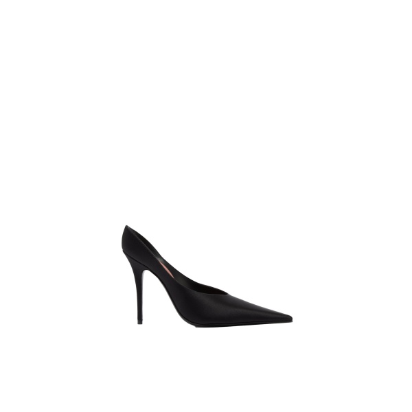 Amina Muaddi Anok Mule 105 in Black Satin