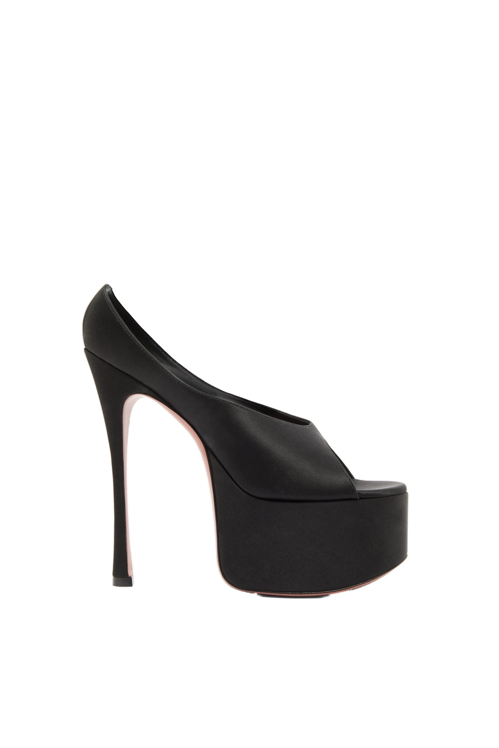 Amina Muaddi Anok Slipper 155 in Black Satin | Luxury Shoes Amina Muaddi Anok Plateau Slipper 155 in Black Satin