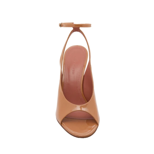 Amina Muaddi Anok Sandal 105 in Pearly Latte Patent, view 2