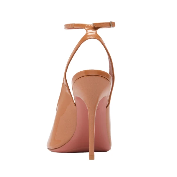 Amina Muaddi Anok Sandal 105 in Pearly Latte Patent, view 3