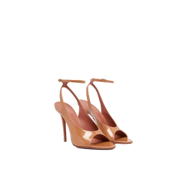Amina Muaddi Anok Sandal 105 in Pearly Latte Patent, view 4