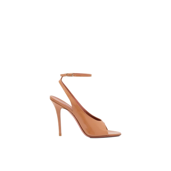 Amina Muaddi Anok Sandal 105 in Pearly Latte Patent