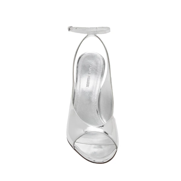 Amina Muaddi Anok Sandal 105 in Silver Mirror, view 2