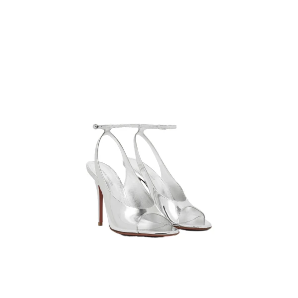 Amina Muaddi Anok Sandal 105 in Silver Mirror, view 4