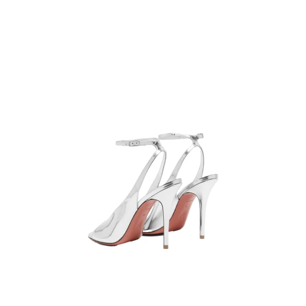 Amina Muaddi Anok Sandal 105 in Silver Mirror, view 5