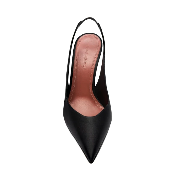 Amina Muaddi Anok Sling 105 in Black Satin, view 2
