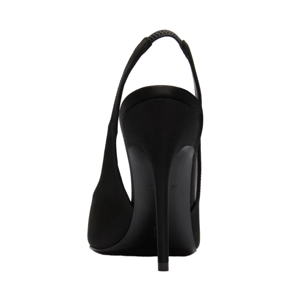 Amina Muaddi Anok Sling 105 in Black Satin, view 3
