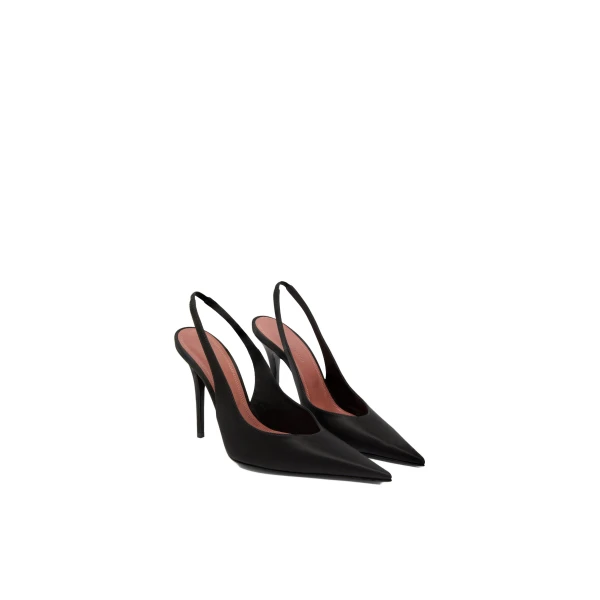 Amina Muaddi Anok Sling 105 in Black Satin, view 4